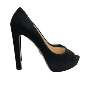 Prada Black Suede Peep Toe Pumps Size 38